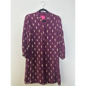 Lilly Pulitzer Shea Metallic Silk Shift Dress Cabernet Berry Sz 8